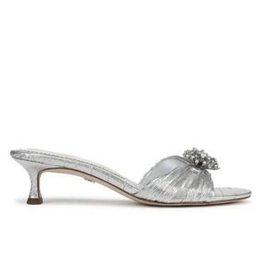 Sam Edelman Cindie Silver Plisse Kitten‎ Heel Mules Sandals Women Size 8.5 M NIB